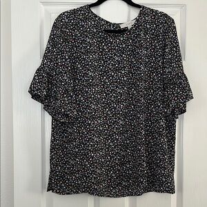LOFT Black and White Floral Blouse